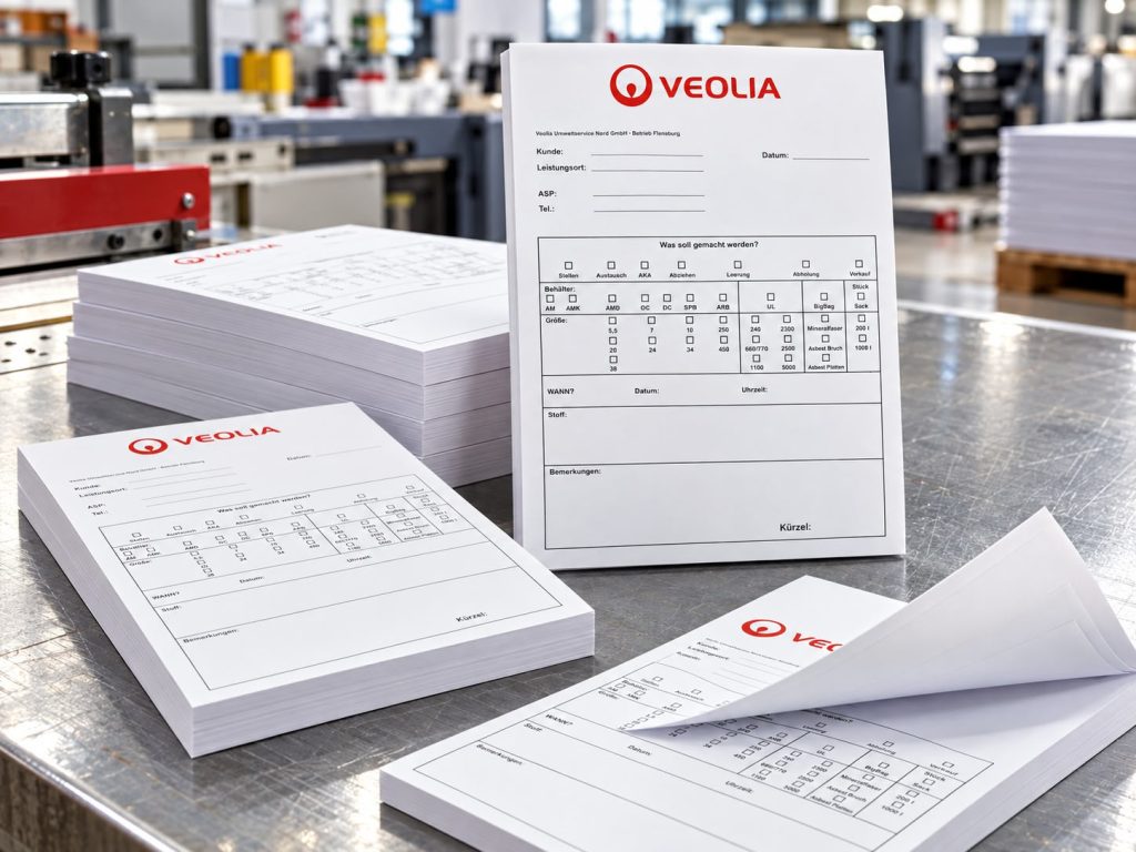 Schreibblöcke gefertigt im Offsetdruck für Veolia Umweltservice 