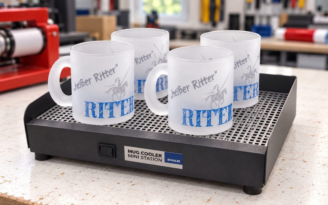 Satinierte Glastassen mit Druck für Weingut Ritter