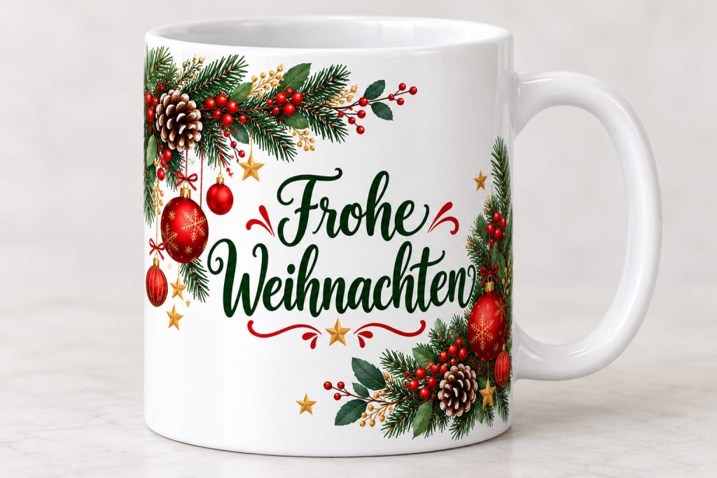 Keramiktasse mit Weihnachtsmotiv